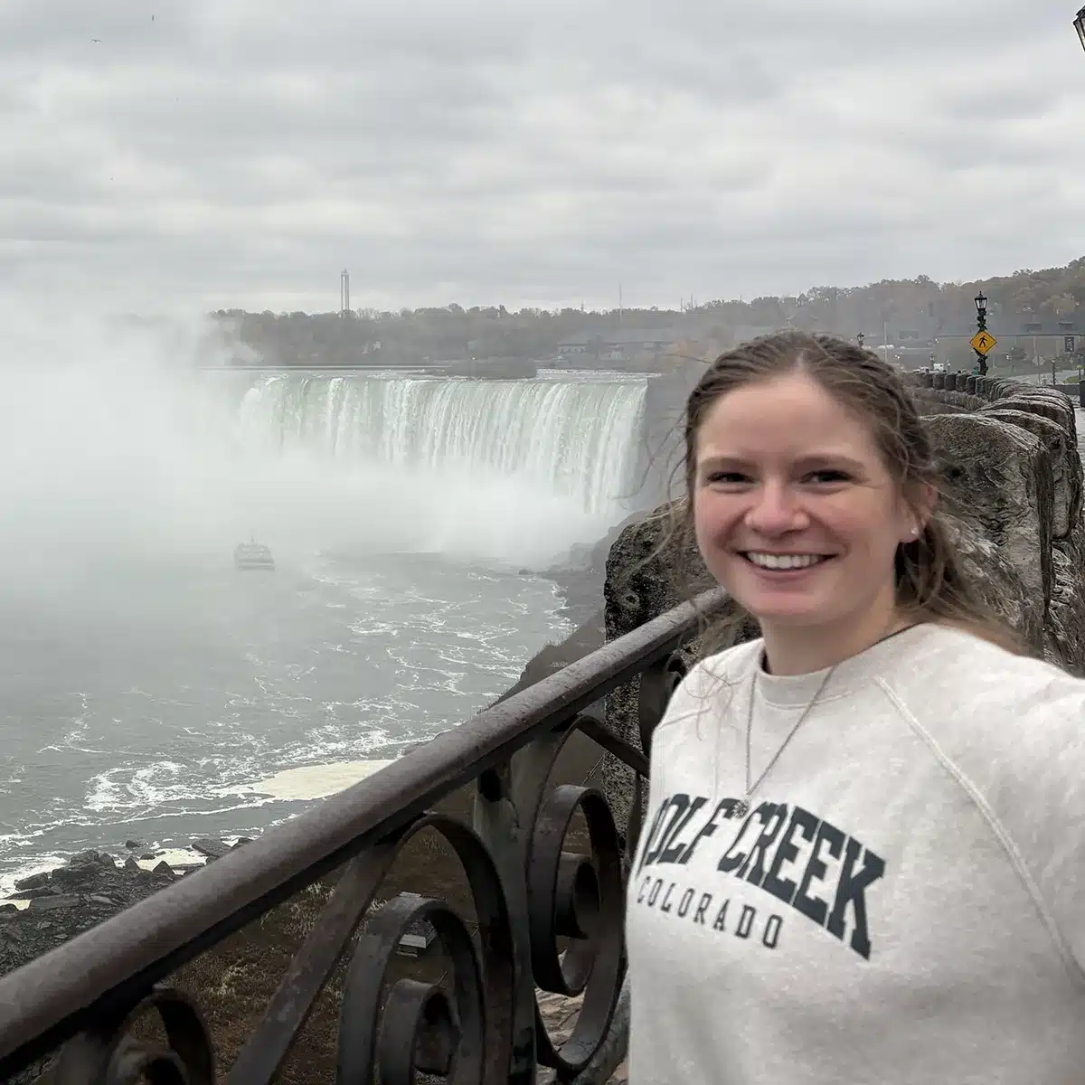 Emily Roberts by a waterfall
