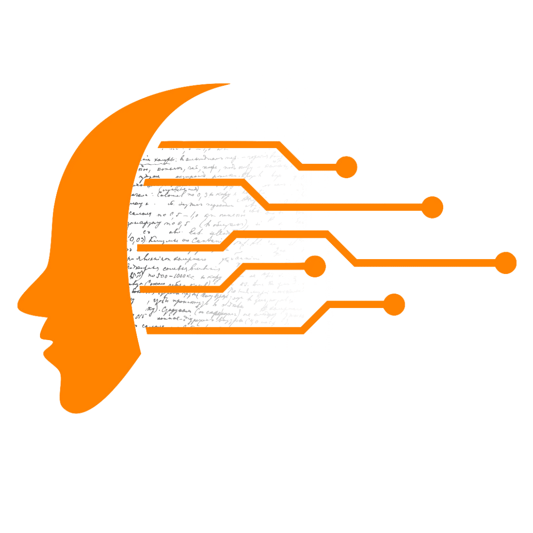 Graphic of circuitry next to a silhouette of a human face
