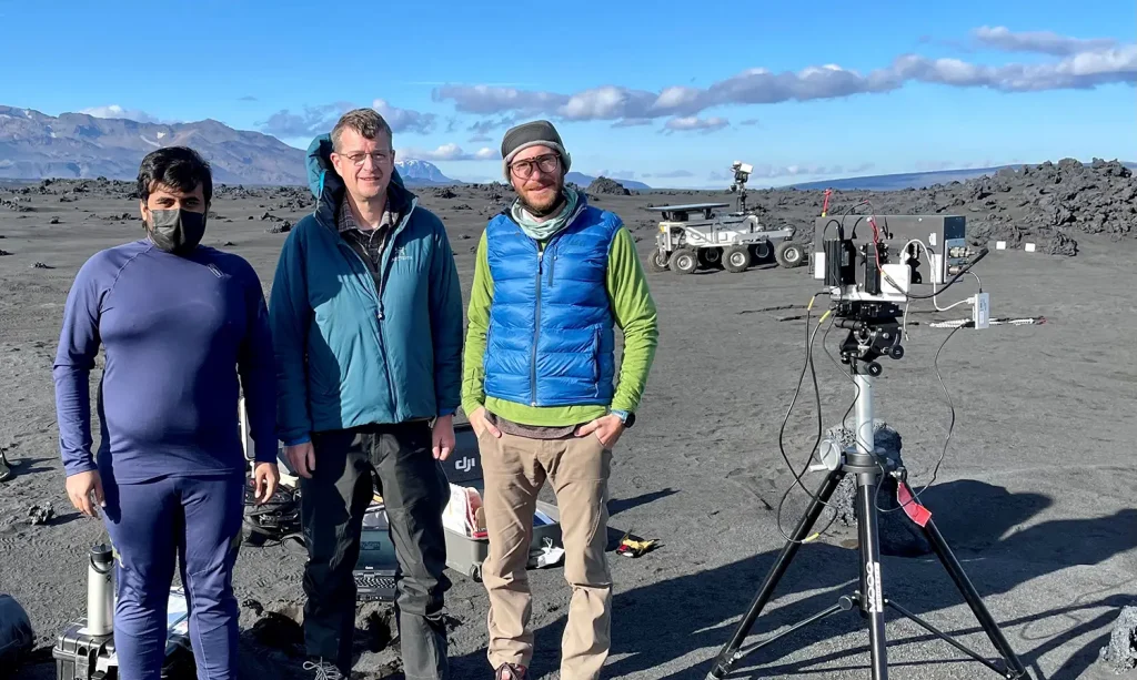 Researchers working at a field site