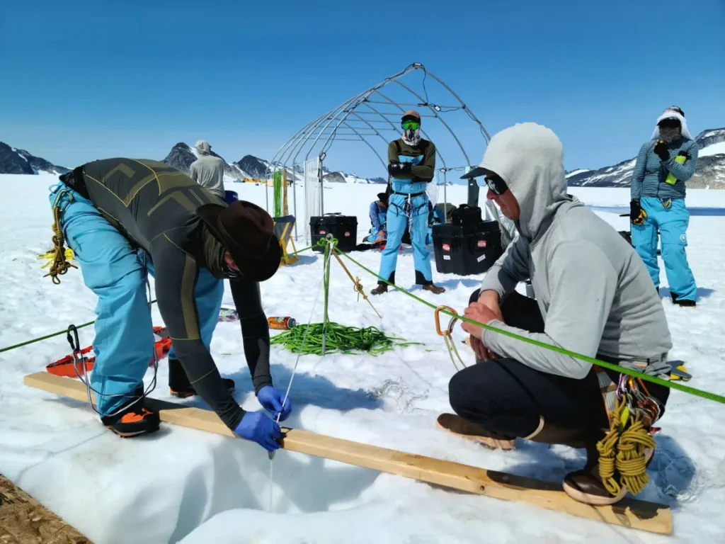 Researchers working at a field site