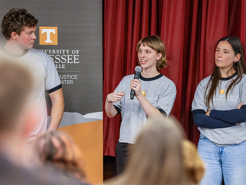 A female student making a presentation