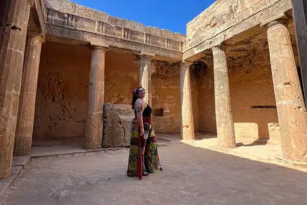 UT student Gabby Puckett stands in the site of the Tombs of the Kings in Cyprus. 