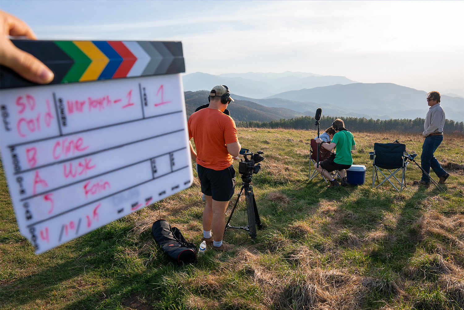 A photo of students setting up a video shoot