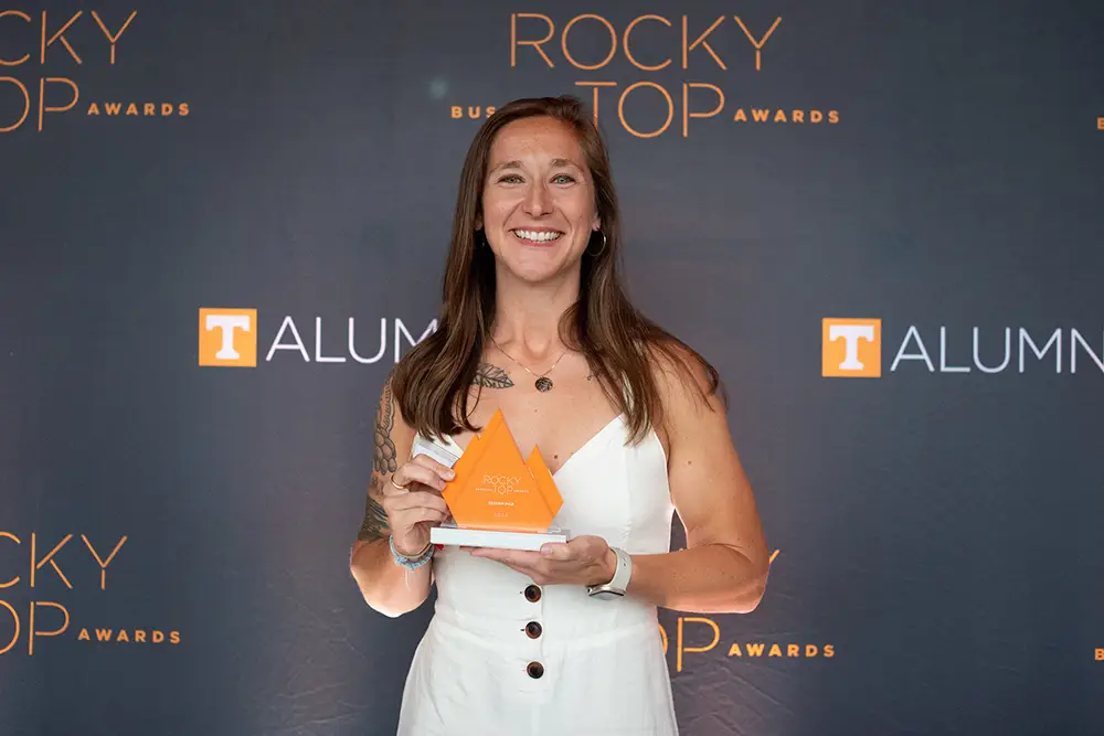 Hannah Collins holds her Rocky Top award.