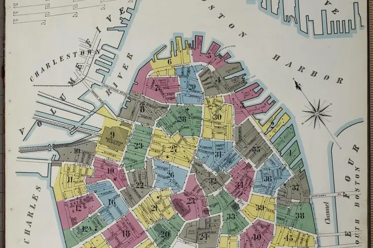 Fire insurance map of Suffolk County in Boston. From the Library of Congress.