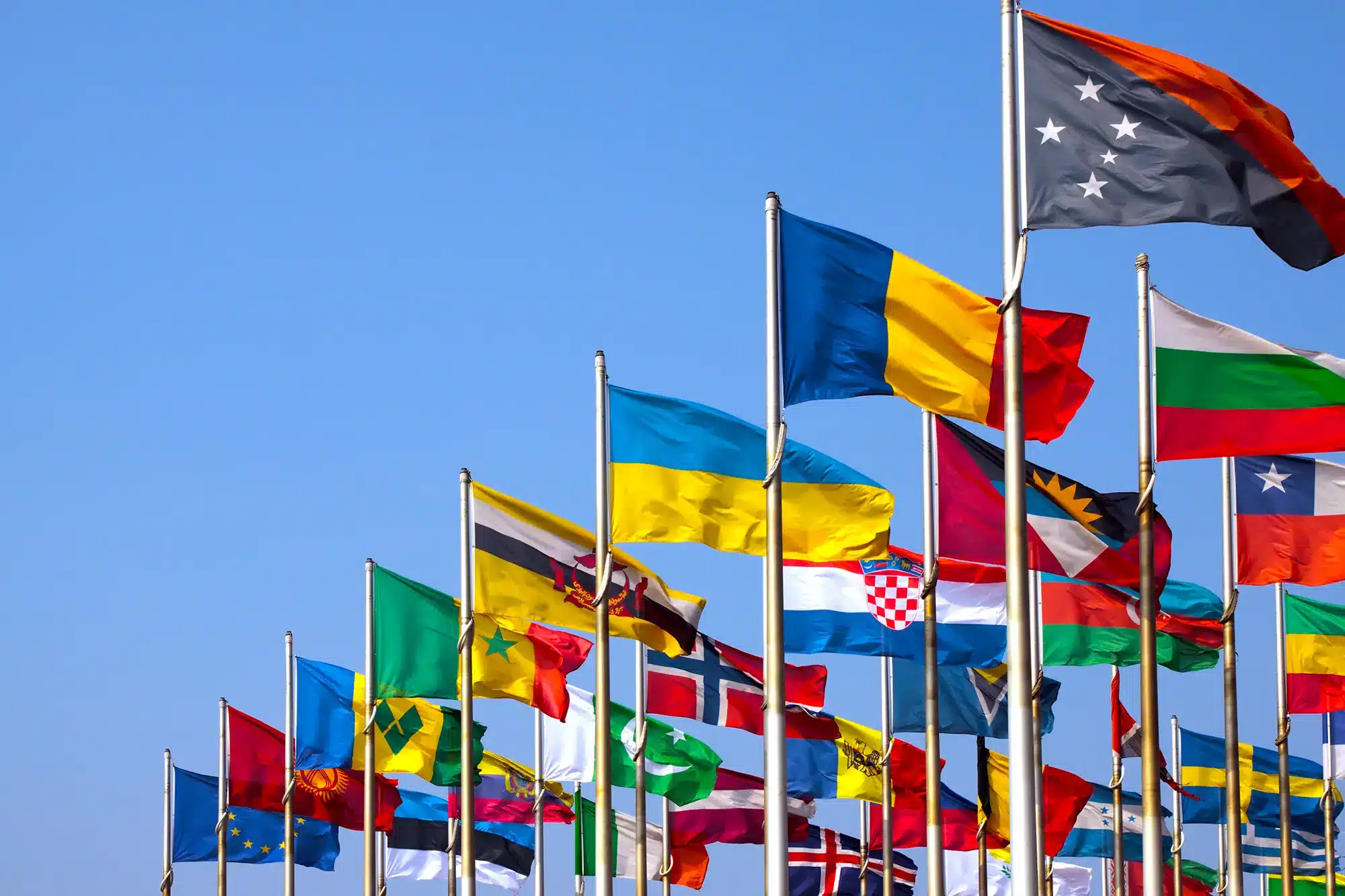 An assortment of various national flags